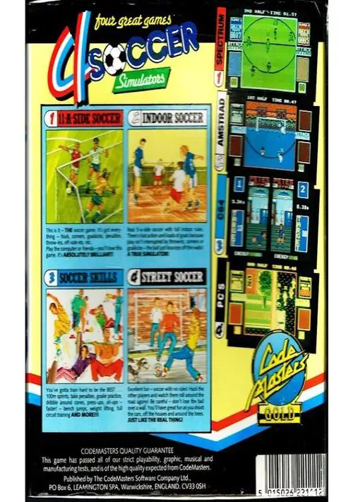 4 Soccer Simulators - Indoor Soccer (1989)(Codemasters Gold)[48-128K] ROM download