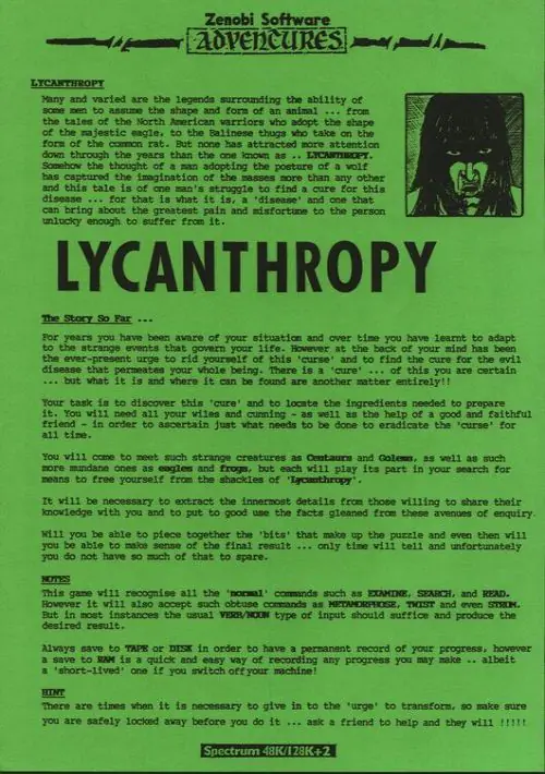 Lycanthropy (1993)(Zenobi Software) ROM download