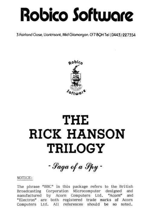 Rick Hanson Trilogy, The - Saga Of A Spy (1986)(Robico)[a][bootfile] ROM download